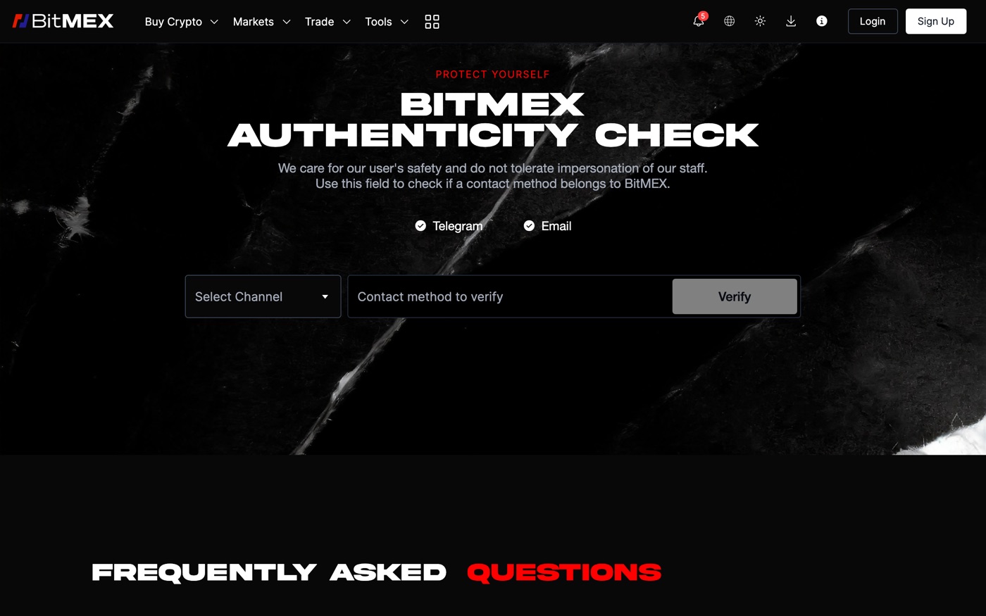 BitMEX Employee Verification — live site